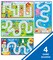 Carson Dellosa What Time Is It? Judy Clock 4pc Board Game Set, On the Farm, With Friends, Ocean, and Safari Time Telling Games With Learning Clock Manipulatives for Kindergarten and Up, Ages 5+